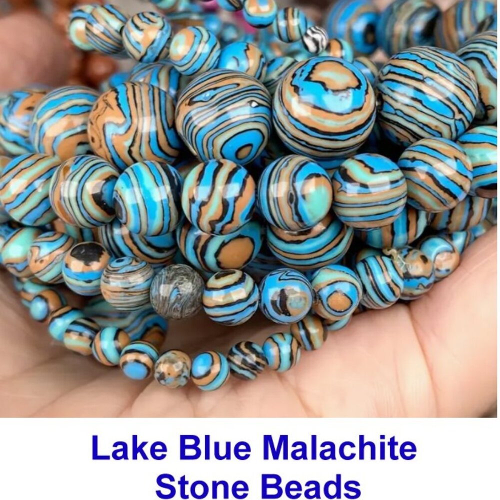 Lake Blue Colorful Malachite Stone Beads  15" Strand